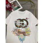 Gucci Women GG Tiger Interlocking G T-Shirt White Cotton Jersey Flower Crewneck Oversize Fit – Bild 4