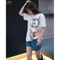 Gucci Women GG Tiger Interlocking G T-Shirt White Cotton Jersey Flower Crewneck Oversize Fit