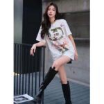 Gucci Women GG Tiger Interlocking G T-Shirt White Cotton Jersey Flower Crewneck Oversize Fit – Bild 12