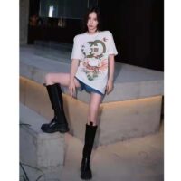 Gucci Women GG Tiger Interlocking G T-Shirt White Cotton Jersey Flower Crewneck Oversize Fit