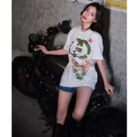Gucci Women GG Tiger Interlocking G T-Shirt White Cotton Jersey Flower Crewneck Oversize Fit