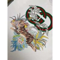 Gucci Women GG Tiger Interlocking G T-Shirt White Cotton Jersey Flower Crewneck Oversize Fit