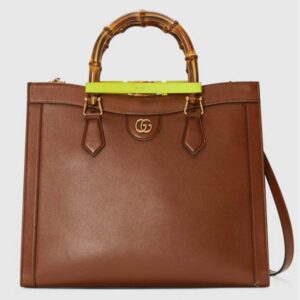 Gucci Women Gucci Diana Medium Tote Bag Double G Brown Leather Bamboo Handles