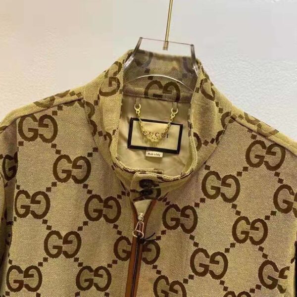 Gucci Women Jumbo GG Canvas Jacket Beige Ebony Jumbo Cotton Wool Leather (10)
