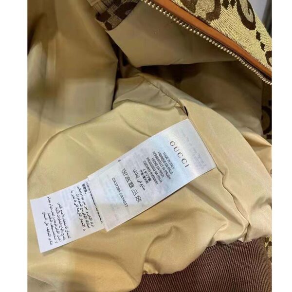 Gucci Women Jumbo GG Canvas Jacket Beige Ebony Jumbo Cotton Wool Leather (18)