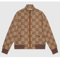 Gucci Women Jumbo GG Canvas Jacket Beige Ebony Jumbo Cotton Wool Leather