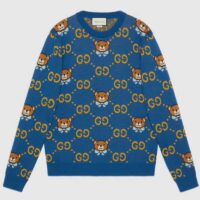 Gucci Women KAI x Gucci GG Jacquard Jumper Dark Blue Teddy Bear Wool Cotton Blend Crewneck (3)