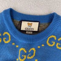 Gucci Women KAI x Gucci GG Jacquard Jumper Dark Blue Teddy Bear Wool Cotton Blend Crewneck (3)