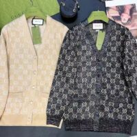 Gucci Women Lamé GG Jacquard Cardigan Black Beige Fine Cotton (4)