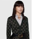 Gucci Women Lamé GG Jacquard Cardigan Black Beige Fine Cotton – Image 10