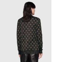 Gucci Women Lamé GG Jacquard Cardigan Black Beige Fine Cotton (4)