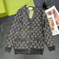 Gucci Women Lamé GG Jacquard Cardigan Black Beige Fine Cotton (4)