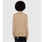 Gucci Women Lamé GG Jacquard Cardigan Camel Beige Fine Cotton - Image 11