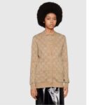 Gucci Women Lamé GG Jacquard Cardigan Camel Beige Fine Cotton - Image 9