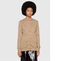 Gucci Women Lamé GG Jacquard Cardigan Camel Beige Fine Cotton (3)