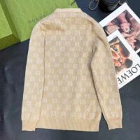 Gucci Women Lamé GG Jacquard Cardigan Camel Beige Fine Cotton (3)