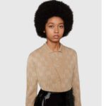 Gucci Women Lamé GG Jacquard Cardigan Camel Beige Fine Cotton - Image 10