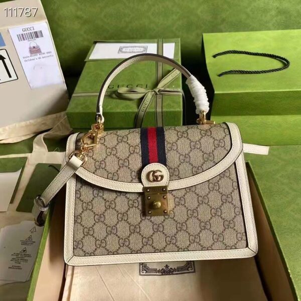 Gucci Women Ophidia Small Top Handle Bag Beige Ebony GG Supreme Canvas (3)