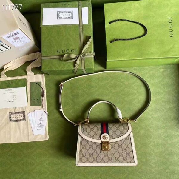 Gucci Women Ophidia Small Top Handle Bag Beige Ebony GG Supreme Canvas (8)
