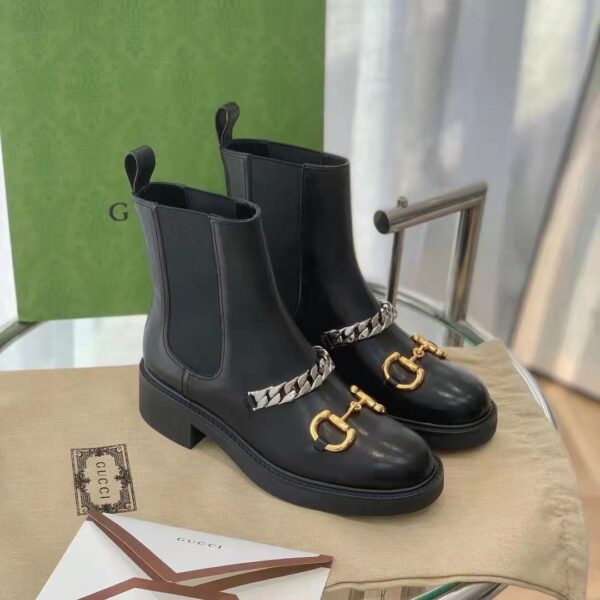 Gucci Women’s Chelsea Boot Chain Black Leather Horsebit 3 cm Heel (3)