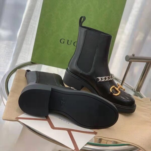 Gucci Women’s Chelsea Boot Chain Black Leather Horsebit 3 cm Heel (4)