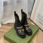 Gucci Women's Chelsea Boot Chain Black Leather Horsebit 3 cm Heel - Imagen 6