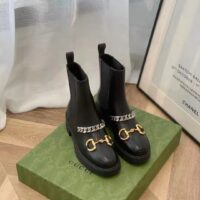 Gucci Women’s Chelsea Boot Chain Black Leather Horsebit 3 cm Heel (1)