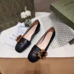 Gucci Women's GG Ballet Flat Bamboo Buckle Black Leather Round Toe Chunky Heel - Image 2