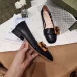 Gucci Women's GG Ballet Flat Bamboo Buckle Black Leather Round Toe Chunky Heel - Image 8