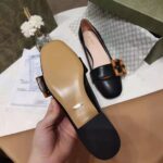 Gucci Women's GG Ballet Flat Bamboo Buckle Black Leather Round Toe Chunky Heel - Image 9