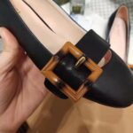 Gucci Women's GG Ballet Flat Bamboo Buckle Black Leather Round Toe Chunky Heel - Image 10