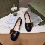 Gucci Women's GG Ballet Flat Bamboo Buckle Black Leather Round Toe Chunky Heel - Image 4