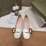 Gucci Women's GG Ballet Flat Bamboo Buckle White Leather Round Toe Chunky Heel - immagine 2