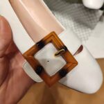 Gucci Women's GG Ballet Flat Bamboo Buckle White Leather Round Toe Chunky Heel - immagine 9