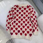 Gucci Women's Les Pommes Cotton Heart Sweater White Hearts Knit Cotton Jacquard V-Neck - Image 3