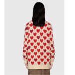Gucci Women's Les Pommes Cotton Heart Sweater White Hearts Knit Cotton Jacquard V-Neck - Image 12
