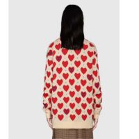 Gucci Women’s Les Pommes Cotton Heart Sweater White Hearts Knit Cotton Jacquard V-Neck (6)