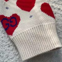 Gucci Women’s Les Pommes Cotton Heart Sweater White Hearts Knit Cotton Jacquard V-Neck (6)