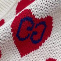 Gucci Women’s Les Pommes Cotton Heart Sweater White Hearts Knit Cotton Jacquard V-Neck (6)