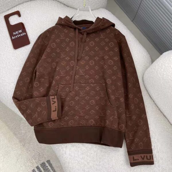 Louis Vuitton LV Men Monogram Hoodie Wool Polyester Brown Slightly Loose Fit (5)