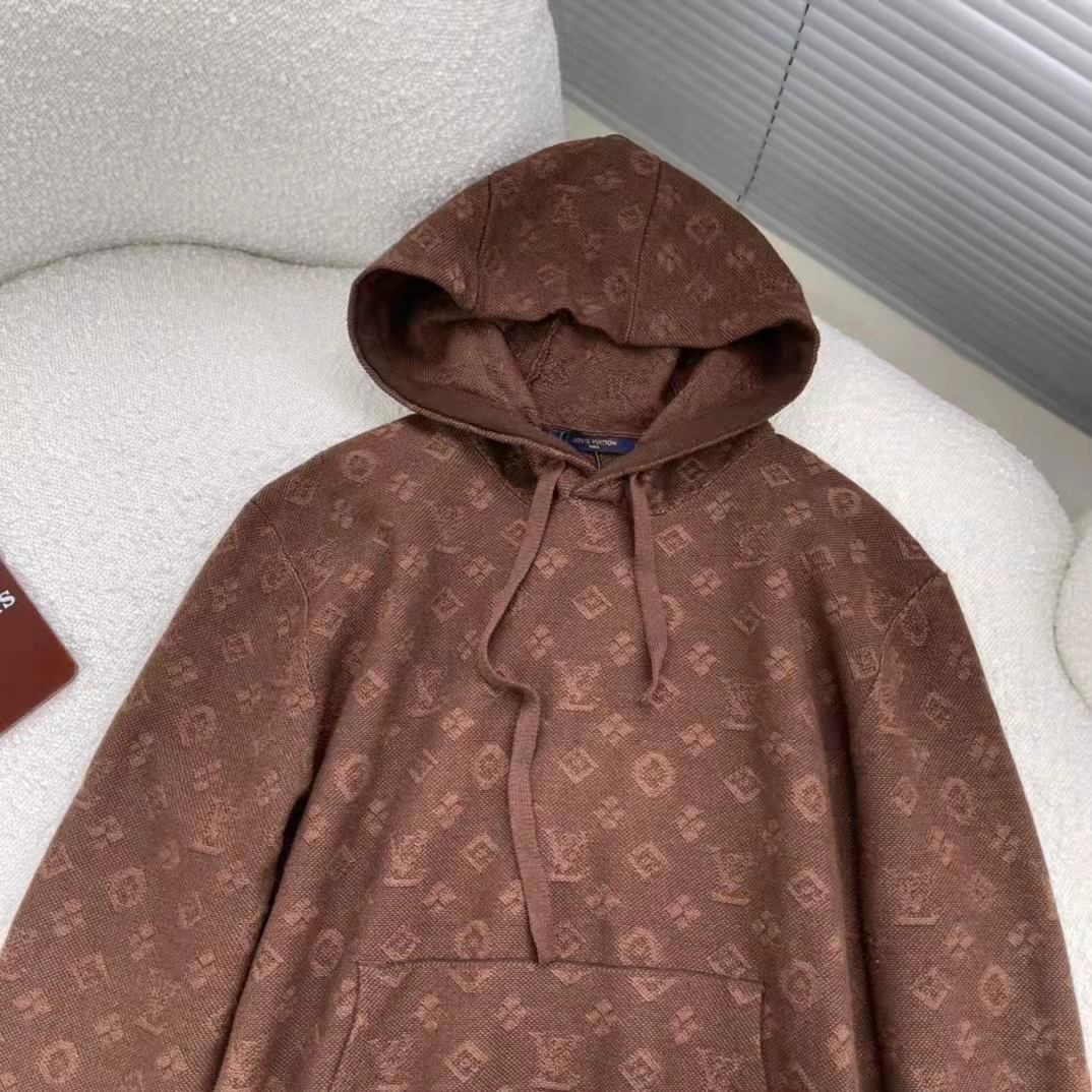 Louis Vuitton LV Men Monogram Hoodie Wool Polyester Brown Slightly Loose  Fit - LULUX