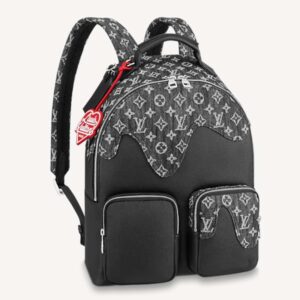 Louis Vuitton LV Unisex Backpack Multipocket Black Monogram Denim Taurillon Cowhide Leather