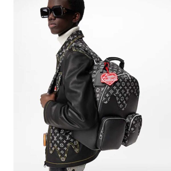 Louis Vuitton LV Unisex Backpack Multipocket Black Monogram Denim Taurillon Cowhide Leather (8)