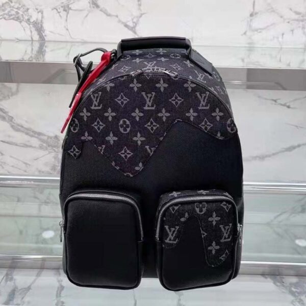 Louis Vuitton LV Unisex Backpack Multipocket Black Monogram Denim Taurillon Cowhide Leather (9)