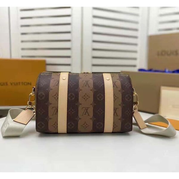 Louis Vuitton LV Unisex City Keepall Bag Monogram Stripes Brown Coated Canvas (10)