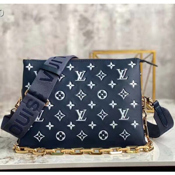 Louis Vuitton LV Unisex Coussin PM Handbag Navy Blue Denim-Printed Lambskin (11)