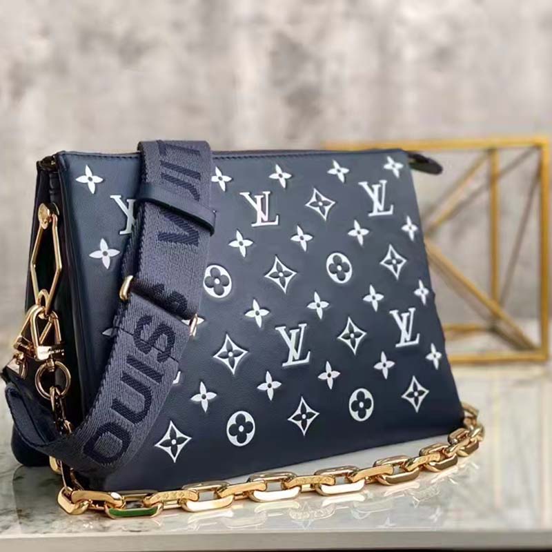 LV Bag Louis Vuitton Coussin PM Denim Bleu With Removal Chain Shoulder  Carry Wide Textile Crossbody Adjustable Strap, Luxury, Bags & Wallets on  Carousell