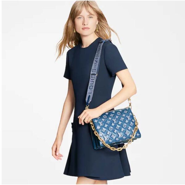 Louis Vuitton LV Unisex Coussin PM Handbag Navy Blue Denim-Printed Lambskin (3)