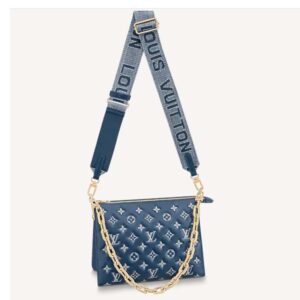 Louis Vuitton LV Unisex Coussin PM Handbag Navy Blue Denim-Printed Lambskin