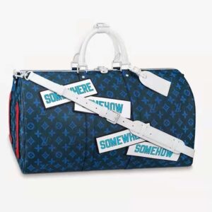 Louis Vuitton LV Unisex Keepall Bandoulière 50 Travel Bag Blue Monogram Canvas